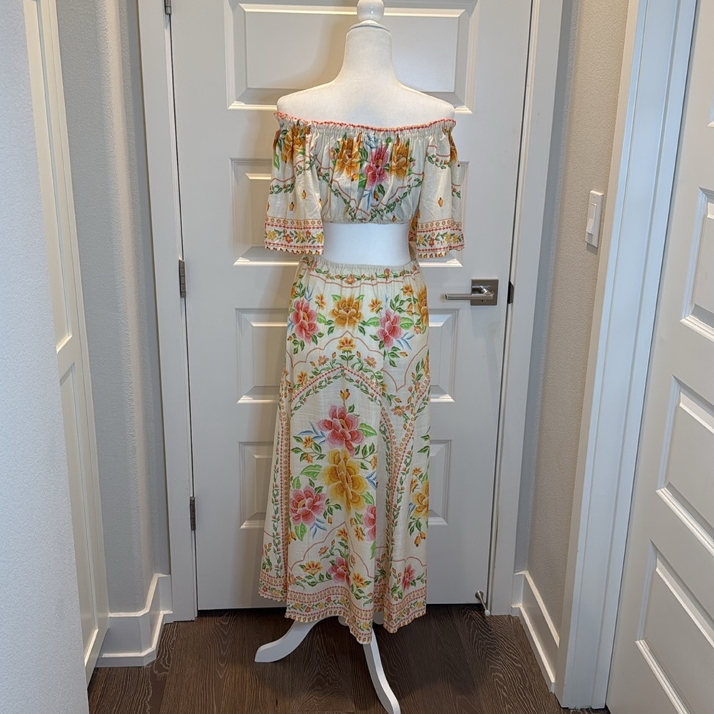 FARM Rio Cream Floral Off-Shoulder Cutout Maxi Dress - Picture 8 of 9